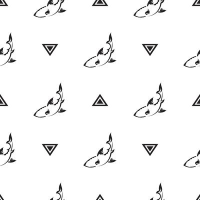 Seamless black and white pattern with sharks. Good for backgrounds and prints.
