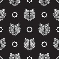 Seamless pattern with white tiger face in boho style. Polynesian style tiger face. Good covers, fabrics, postcards and printing. Vector illustration.