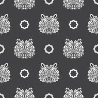 Seamless pattern with white tiger face in Polynesian style. Good for garments, textiles, backgrounds and prints. Vector