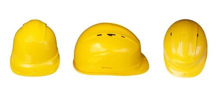 Yellow safety helmet wear safety first on white background photo