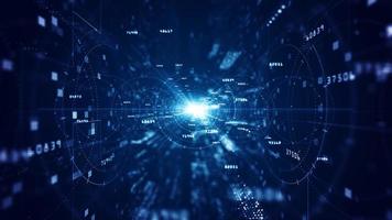 Blue digital cyberspace with particles and digital data network connections background concept. photo