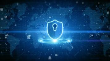 Shield Icon Of Cyber Security. Digital Data Network Protection. High Speed Connection Data Analysis. Technology Data Network Conveying. Future Technology Digital Background photo
