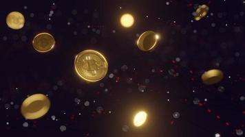 3D Render, Golden coins digital currency, Bitcoin, BTC, Cryptocurrency coins background, Stock market with copy space
