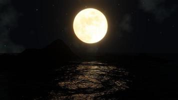 la luna llena brillaba en medio del mar y había un reflejo en el mar. representación 3d foto