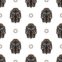 Seamless pattern with tiki mask on a white background. Good for prints. Isolated. Vector