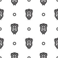 Seamless pattern with tiki face, mask or totem. Samoan style patterns. Good for prints, textiles and backgrounds. Isolated. Vector illustration.