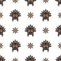 Seamless pattern with Indian faces. A head with feathers in the Polynesian style. Good for prints. Exclusive corporate identity. Isolated, illustration. vector