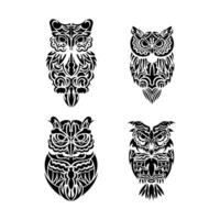 Owl tattoo set in boho style. Good for backgrounds and prints. Vector