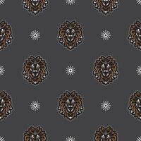 Seamless pattern with tiger head in simple boho style. Good covers, fabrics, postcards and printing. Vector illustration.