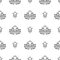 Black-white Seamless pattern with lotuses in Simple style. Good for clothing and textiles. Vector