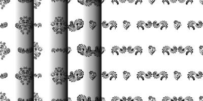 Set of Seamless black and white pattern with monograms in the Baroque style. Good for backgrounds and prints. Vector illustration.