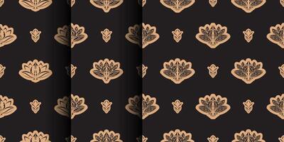 Set of Dark solid color Seamless pattern with lotuses in Simple style. Good for clothing and textiles. vector