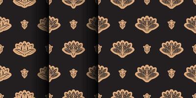 Set of Dark solid color Seamless pattern with lotuses in Simple style. Good for clothing and textiles. Vector