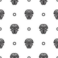 Seamless pattern with tiki face, mask or totem. Patterns in the style of Polynesia. Good for prints, textiles and backgrounds. Isolated. Vector illustration.