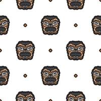 Seamless pattern with the face of the Polynesian tribesmen. Good for prints, backgrounds, postcards, wrapping paper, and textiles. vector