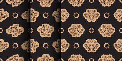 Set of Seamless luxury pattern with flowers and monograms in Simple style. Good for clothing and textiles. illustration. vector