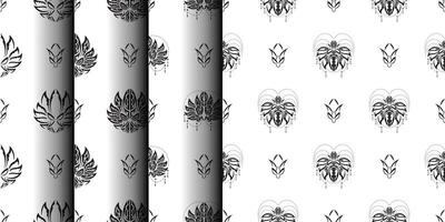 Set of Black and White Seamless Pattern with Lotuses in Simple Style. Good for backgrounds and prints. Vector illustration.