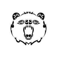Vector Roaring Bear isolated on white background. Furious bear head. Bear silhouette. Tattoo art style.