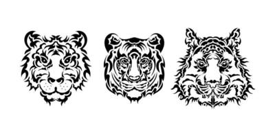 A set of lions faces consisting of patterns. Tiger head print. For T-shirts, phone cases and cups. Vector illustration.