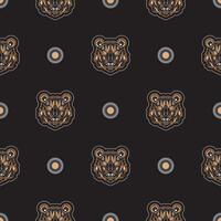Tiger face seamless pattern in samoan style. Boho tiger face. Good for backgrounds and prints. Vector