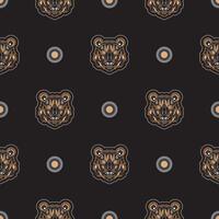 Tiger face seamless pattern in samoan style. Boho tiger face. Good for backgrounds and prints. Vector