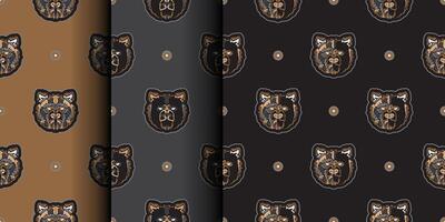 Set Seamless background with BEAR FACE. Suitable for backgrounds, prints, clothing and textiles. Vector illustration.