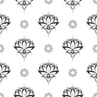 Lotus seamless pattern. Black and white. Good for backgrounds, prints, apparel and textiles. Vector illustration.