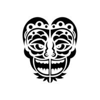 Tiki face, mask or totem. Samoan style patterns. Good for tattoos and prints. Isolated. Vector