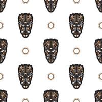 Seamless pattern with tiki mask in Samoan style. Vector illustration.