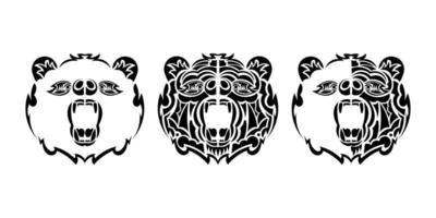 Bear face tattoo set. Suitable for sweaters, t-shirts or phone parts. Vector illustration.