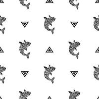 Seamless black and white pattern with sharks. Good for backgrounds, prints, apparel and textiles. Vector