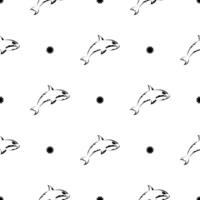 Seamless Black and White Pattern with Whales in Simple Style. Good for backgrounds, prints, apparel and textiles. Vector