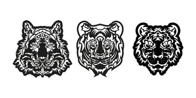A set of lions faces consisting of patterns. Tiger head print. For T-shirts, phone cases and cups. Isolated. illustration. vector
