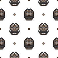 Seamless pattern with the face of the Polynesian tribesmen. Good for prints, backgrounds, cards, and textiles. illustration. vector