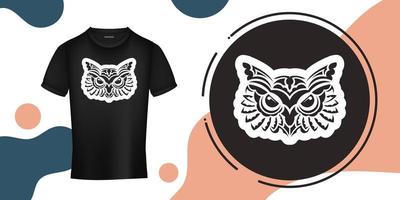 impresión de cara de búho. Polinesia y patrones maoríes. bueno para camisetas, tazas, estuches de teléfonos y más. vector
