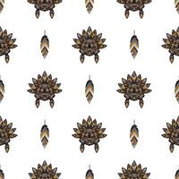 Seamless pattern with tiger head in feathers. illustration. vector