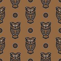 Owls seamless pattern in boho style. Good for backgrounds, prints, apparel and textiles. vector