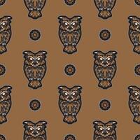 Owls seamless pattern in boho style. Good for backgrounds, prints, apparel and textiles. Vector