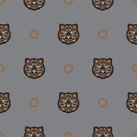 Seamless pattern with tiger face in colored Polynesian style. Good for clothing and textiles. Vector