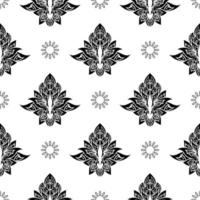 Lotus seamless pattern. Black and white. Good for mural wallpaper, fabric, postcards and printing. Vector