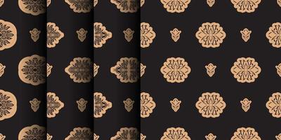 Set of Dark solid color Seamless pattern with lotuses in Simple style. Good for backgrounds and prints. Vector
