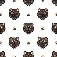 Seamless pattern with tiger face. Good for prints, backgrounds, postcards, wrapping paper, and textiles. illustration. vector