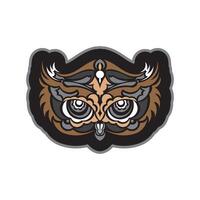 Colored print head of an owl. Hawaii and samoa patterns. Isolated. Vector