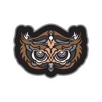 Colored print head of an owl. Hawaii and samoa patterns. Isolated. Vector