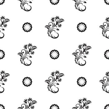 Seamless black and white pattern with flowers and monograms in Simple style. Good for backgrounds and prints. illustration. vector