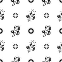 Seamless black and white pattern with flowers and monograms in Simple style. Good for clothing and textiles. Vector illustration.