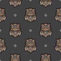 Seamless pattern with owls in boho style. Good covers, fabrics, postcards and printing. Vector illustration.