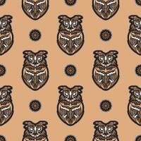 Owls seamless pattern in boho style. Good for clothing and textiles. Vector