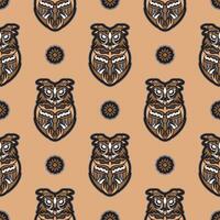 Owls seamless pattern in boho style. Good for clothing and textiles. Vector