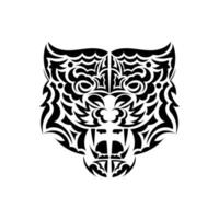 Tiger tattoo in boho style. Polynesian style tiger face. Isolated. Vector illustration.